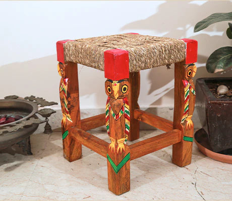 Natungram Owl Craved Wooden Stool-ArtyCraftz.com