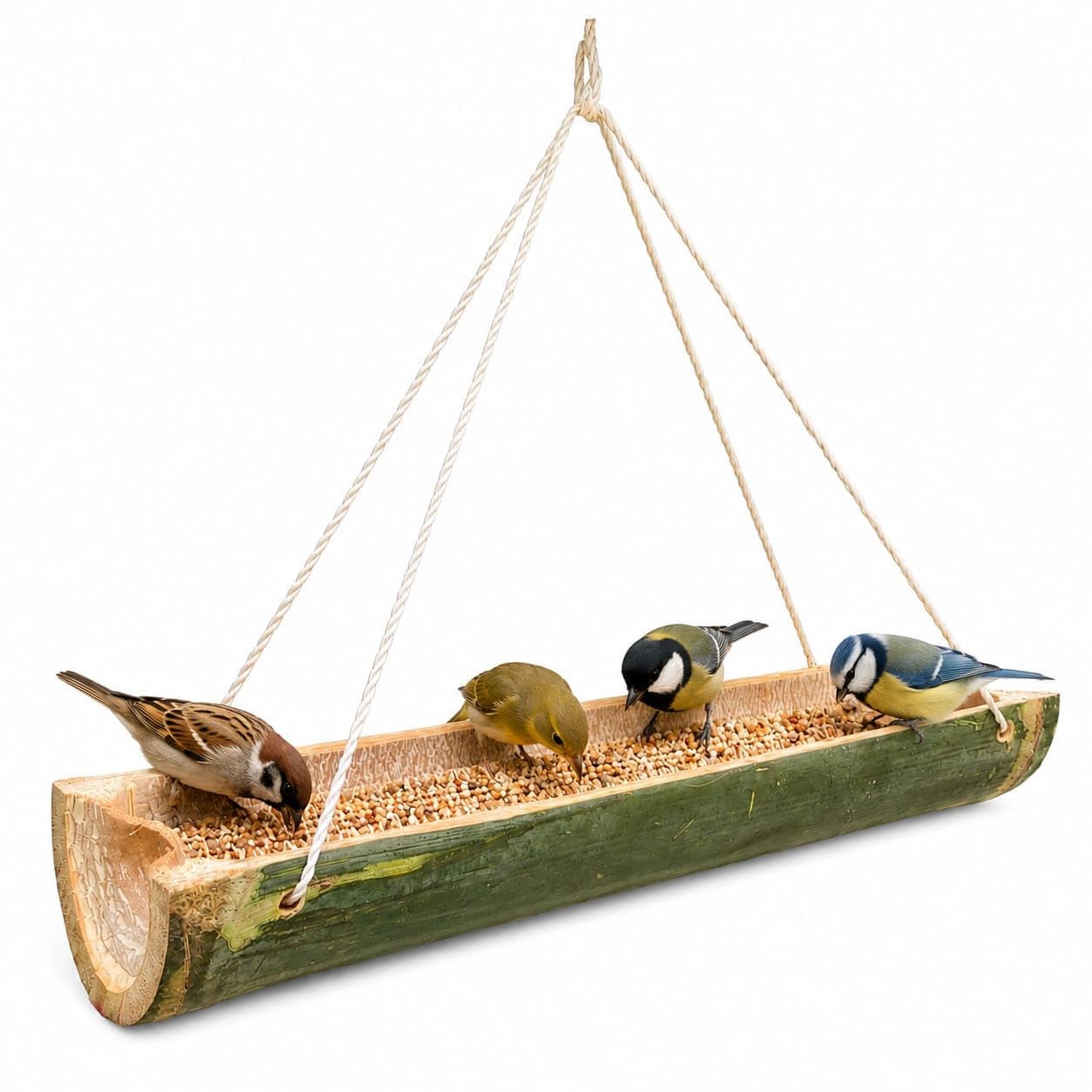 Natural Bamboo Bird Feeder with Hanging Rope-ArtyCraftz.com