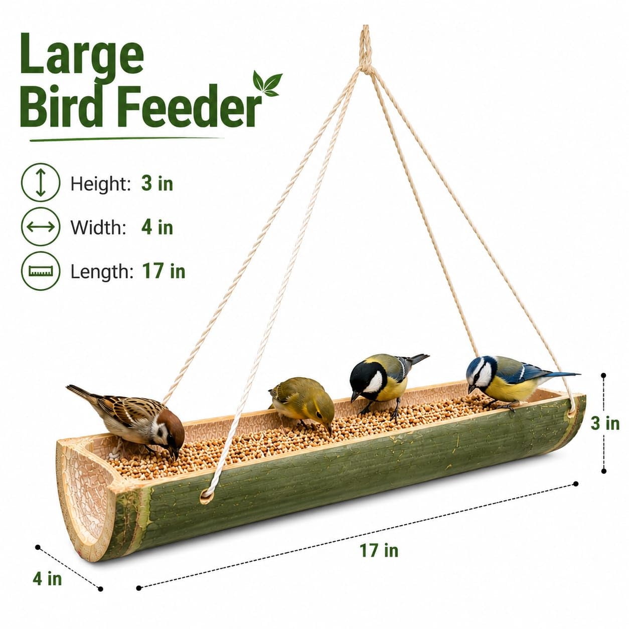 Natural Bamboo Bird Feeder with Hanging Rope-ArtyCraftz.com