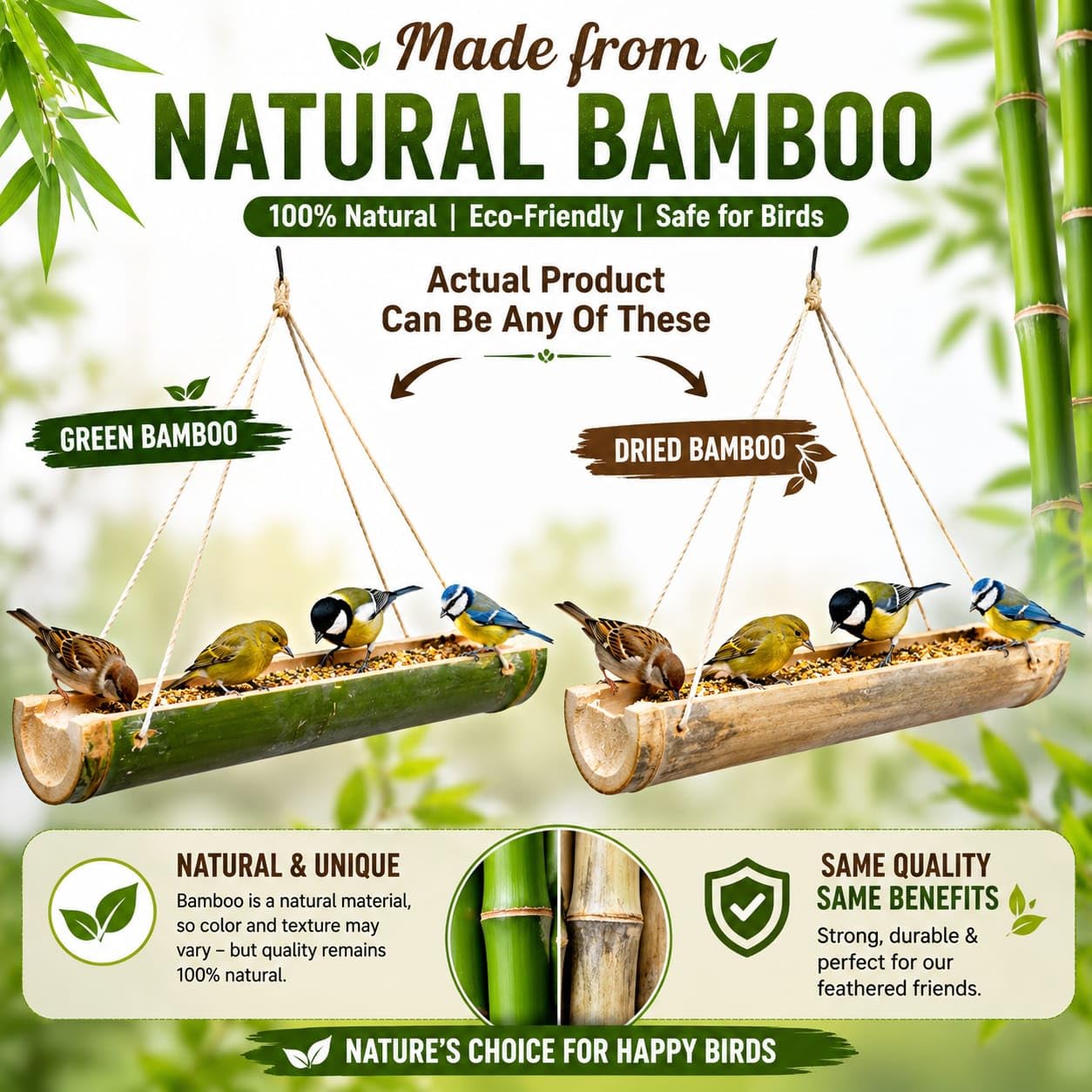 Natural Bamboo Bird Feeder with Hanging Rope-ArtyCraftz.com