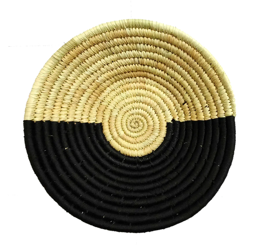 Natural Beige & Black Dual Tone Handwoven Sabai Grass Wall Plate-ArtyCraftz.com