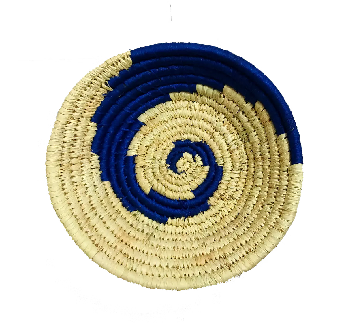 Natural Beige & Blue Spiral Design Handwoven Sabai Grass Wall Plate-ArtyCraftz.com
