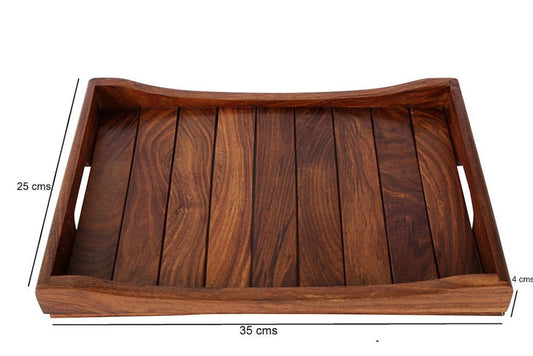 Natural Brown Wooden Serving Tray Set Of 2 In Sheesham Wood Dinnerware & Serving Pieces, Serving Tray, Breakfast Table, Wooden Tray, Table D?cor, Kitchen Serveware Dining Accessory, Breakfast Coffee - ArtyCraftz.com
