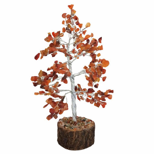 Natural Multicolor Healing Gemstone Crystal Bonsai Fortune Tree for Good Luck, Wealth & Prosperity-Home Office Table Decor (Carnelian Red - Silver, 300 Beads) - ArtyCraftz.com