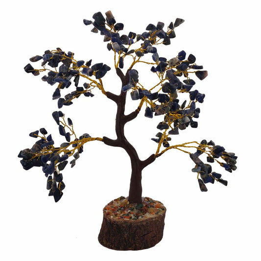 Natural Multicolor Healing Gemstone Crystal Bonsai Fortune Tree for Good Luck, Wealth & Prosperity-Home Office Table Decor (Lapis Lazuli - Rubber, 300 Beads) - ArtyCraftz.com