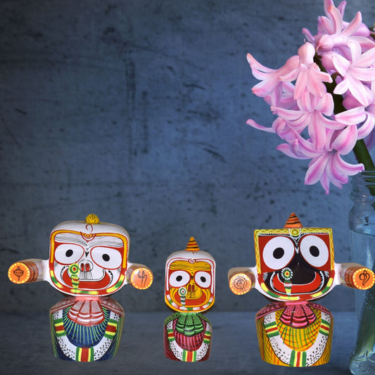 Neem Wood Jagannath Baladeva Subhadra Statue Set 10 Inch-ArtyCraftz.com