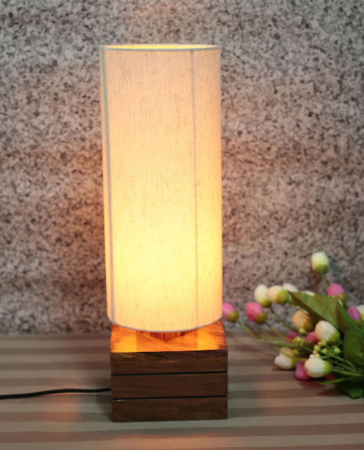 Wooden Table Lamp With Unique Combination Of Round Shade And Square Base For Gift / Christmas Gift / New Year Gift - ArtyCraftz.com