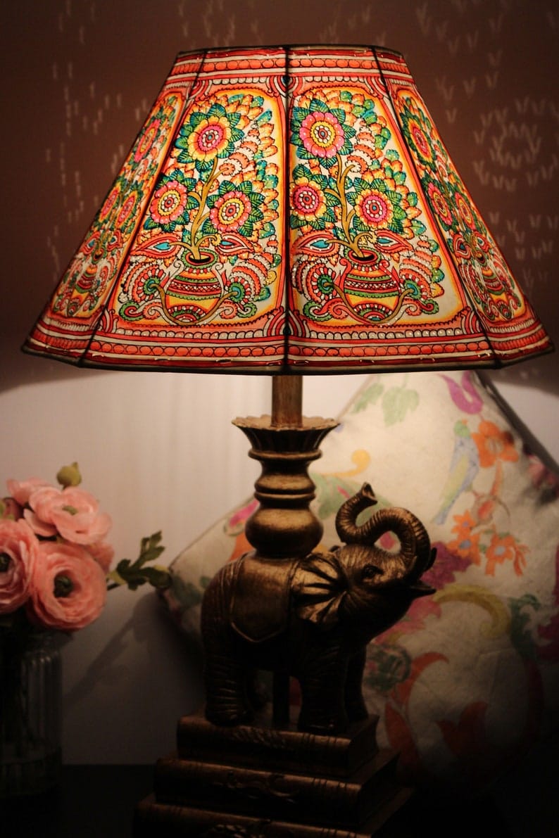 Nimmalakunta Tholu Bommalata Flower Pot Design Leather Lamp Shade