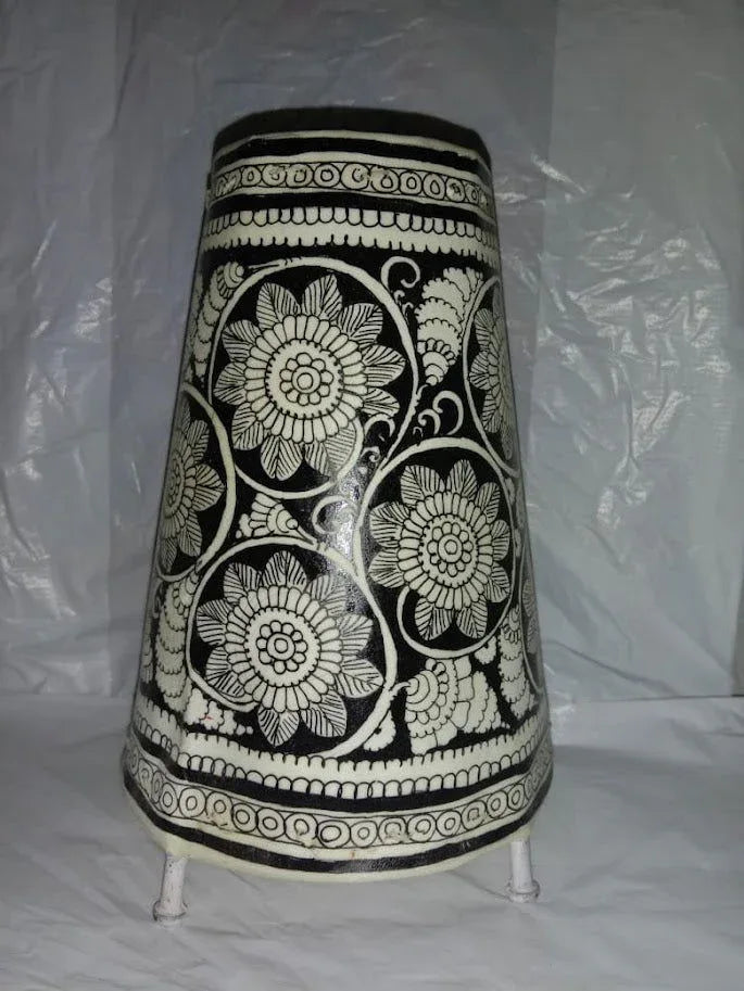 Nimmalakunta Leather Lamp Shade Painting 8 Inches Black with White Color - ArtyCraftz.com