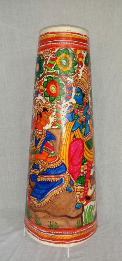 25 inch Nimmalakunta handpainted Radha Krishna leather craft floor lamp-artycraftz.com