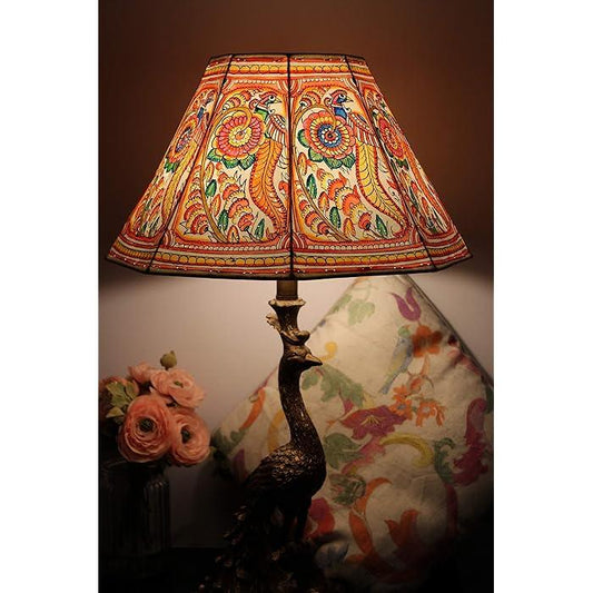 Nimmalkunta Tholu Bommalata Peacock Floral Design Leather Table Lamp Shade-ArtyCraftz.com