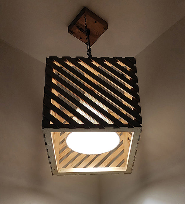 Oblique beige wooden hanging lamp in a modern boho living room-ArtyCraftz.com