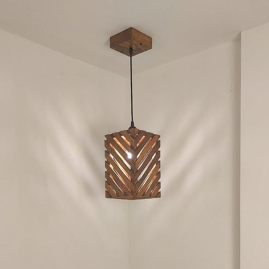 Oblique Brown Wooden Single Hanging Lamp - ArtyCraftz.com
