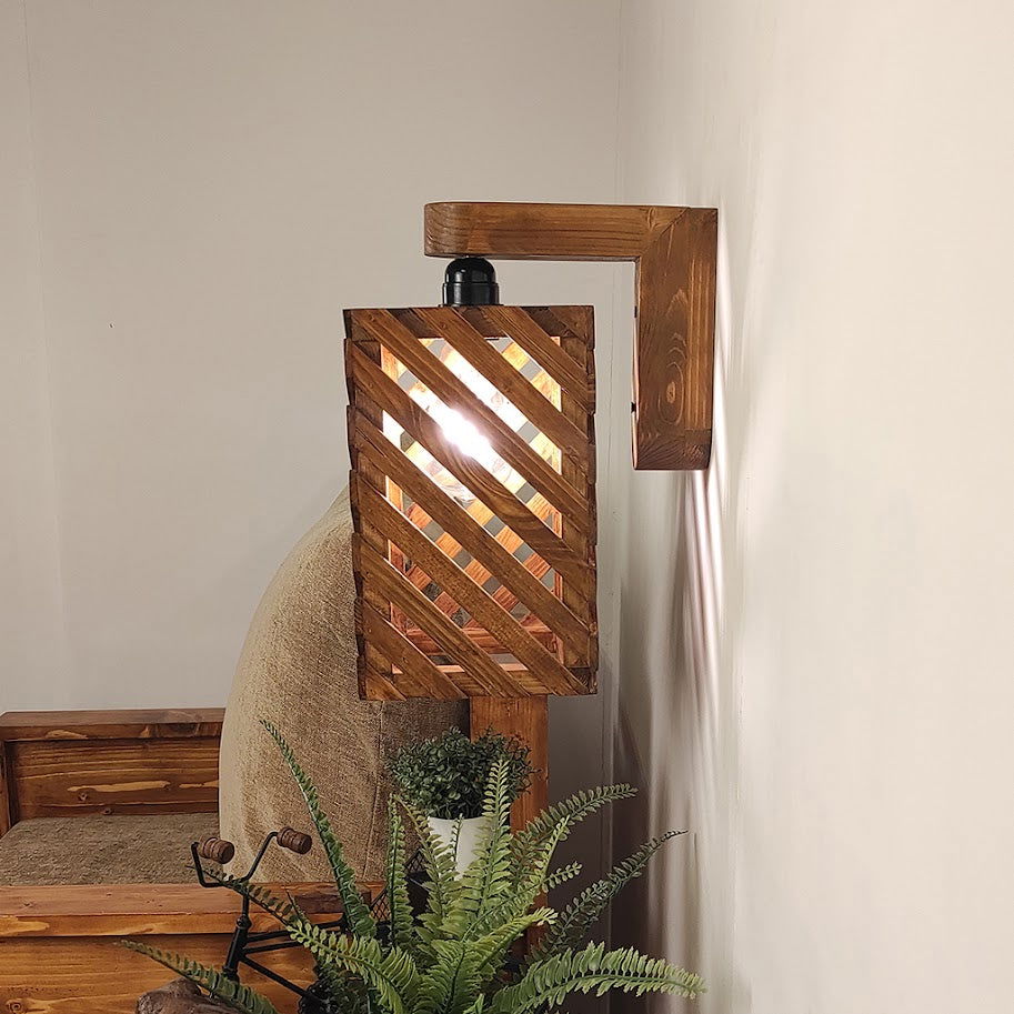 Oblique Brown Wooden Wall Light - ArtyCraftz.com