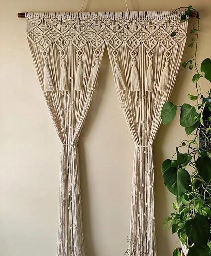 Off White Cotton 30"*72"Inches Wall Hanging long Macrame Curtain