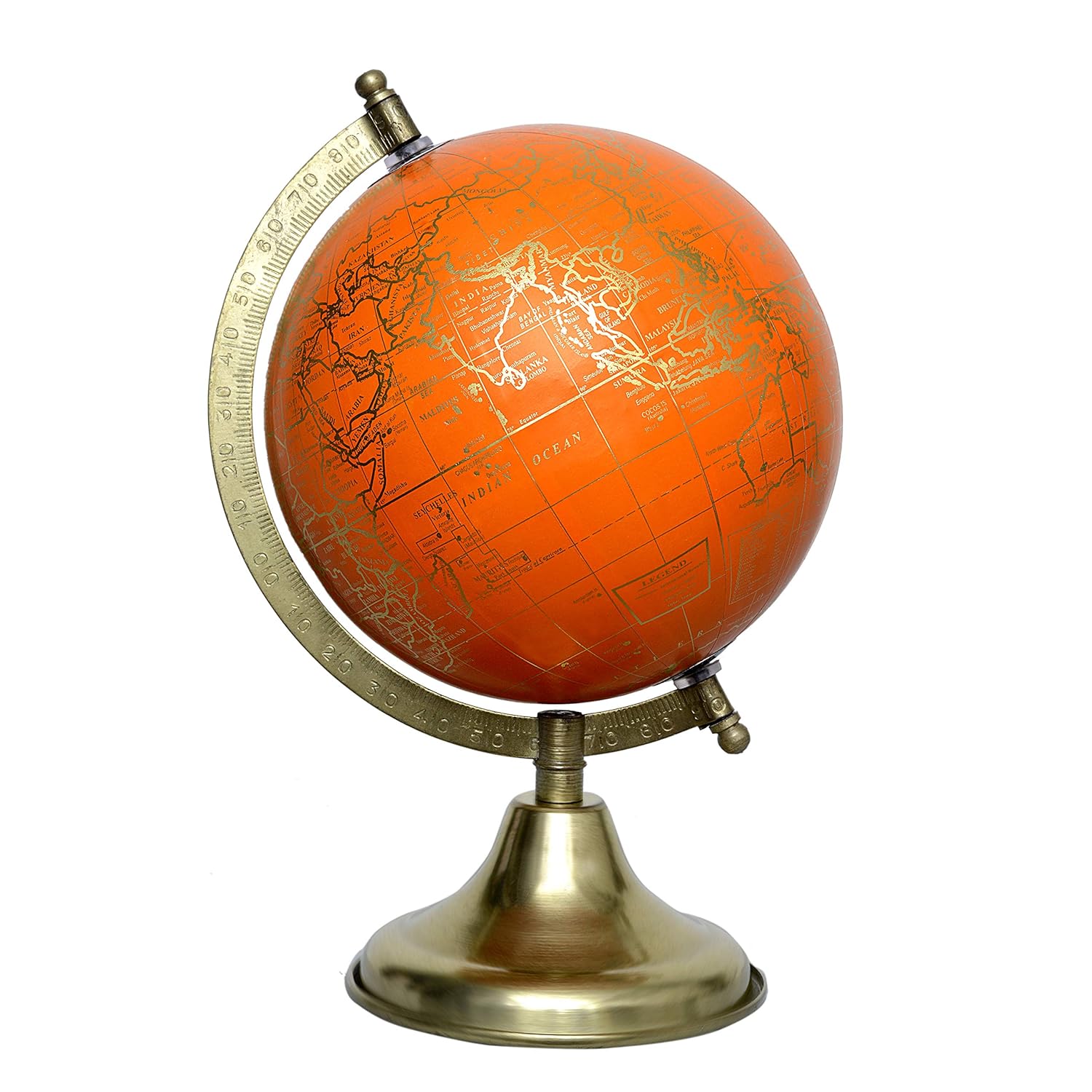 Orange Brass Desk Globe Showpiece- ArtyCraftz.com