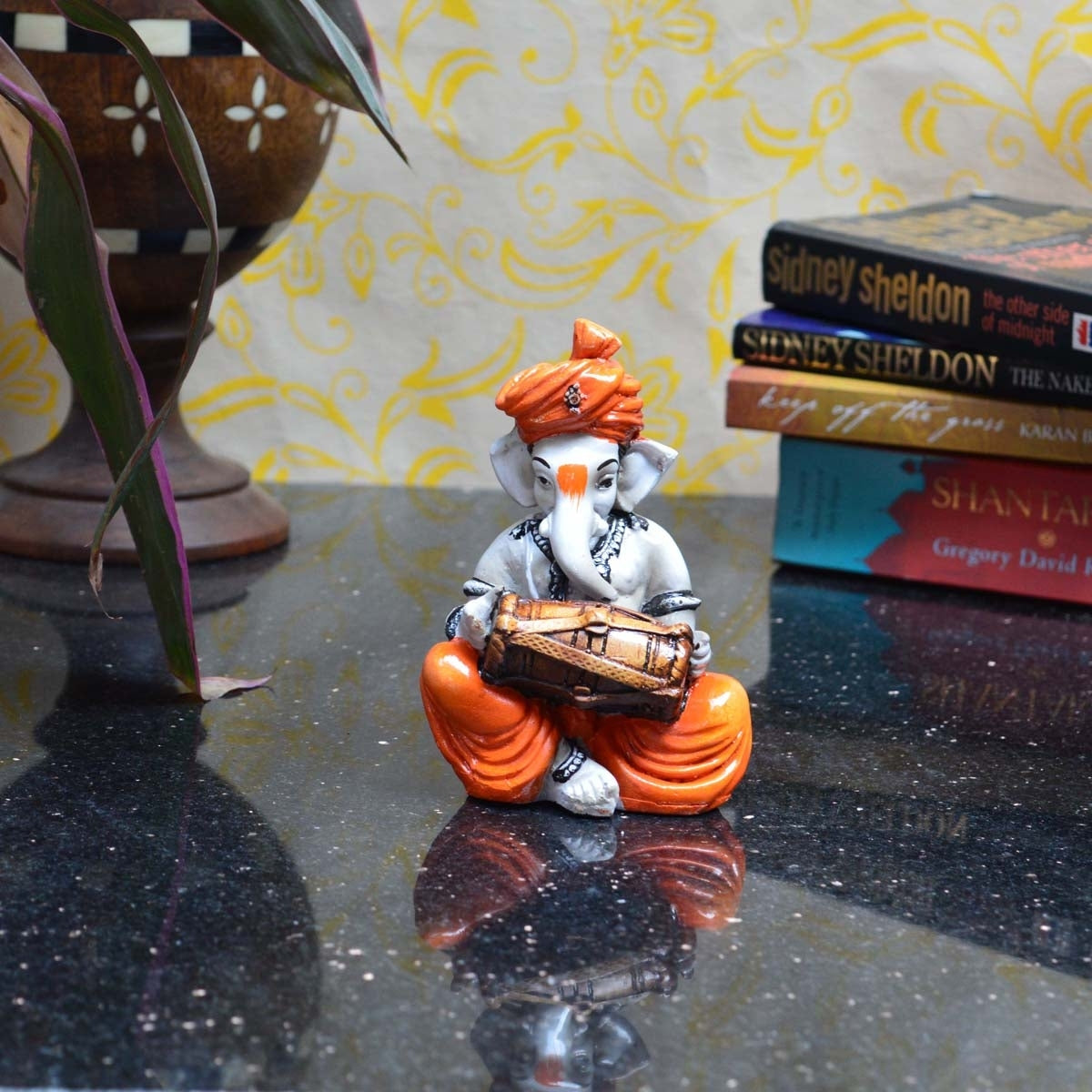 Orange Resin Dholak Ganesh Musical Showpiece-ArtyCraftz.com