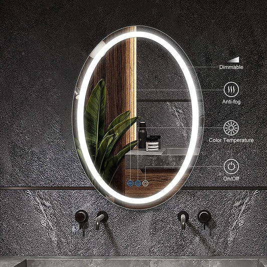 Oval Shape LED-Wall Mounted Mirror for Bathroom|Office Mirror|LED Light with Sensor|Smart Mirror with Smart Memory (Front Side: Warm+Cool+White Light, 18"X24" (Small)) - ArtyCraftz.com