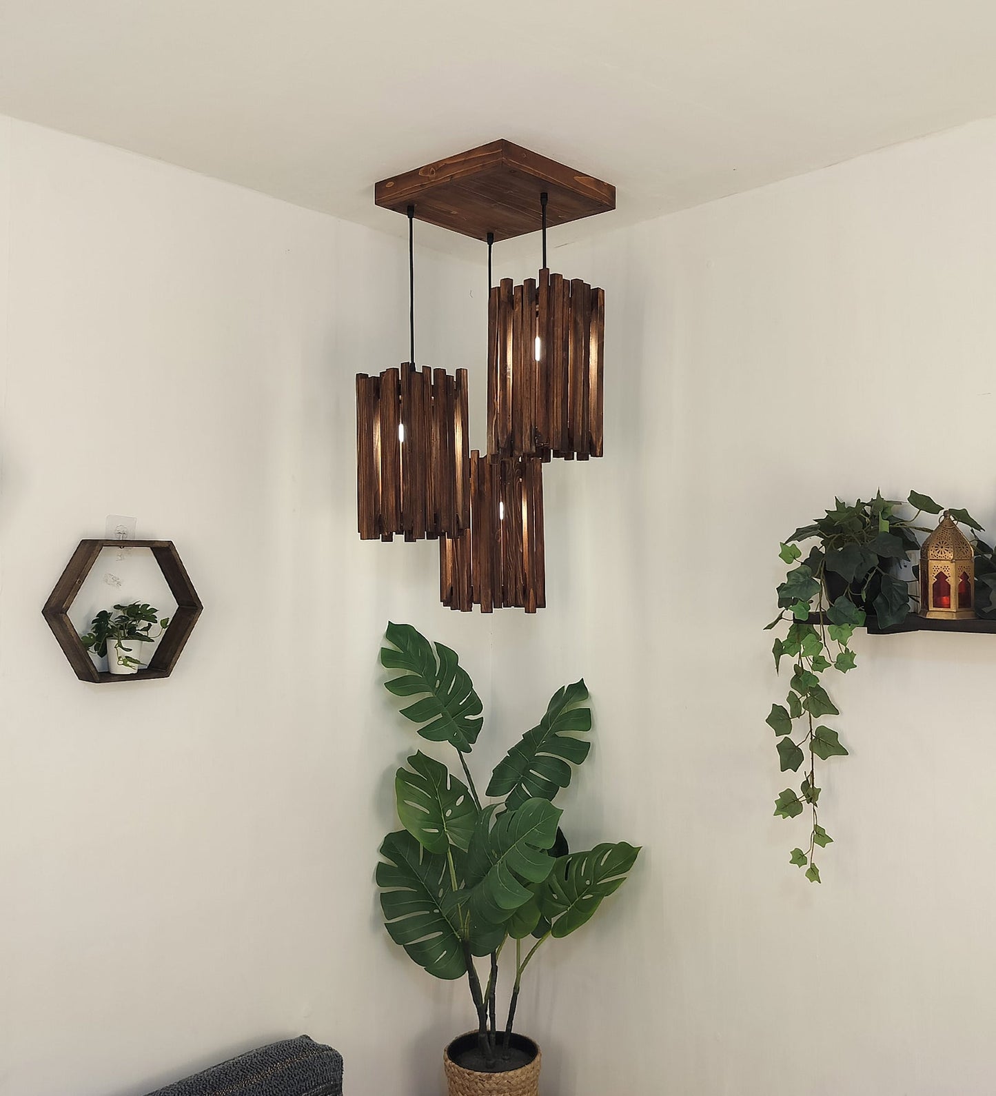 Palisade Brown Wooden Cluster Hanging Lamp-ArtyCraftz.com