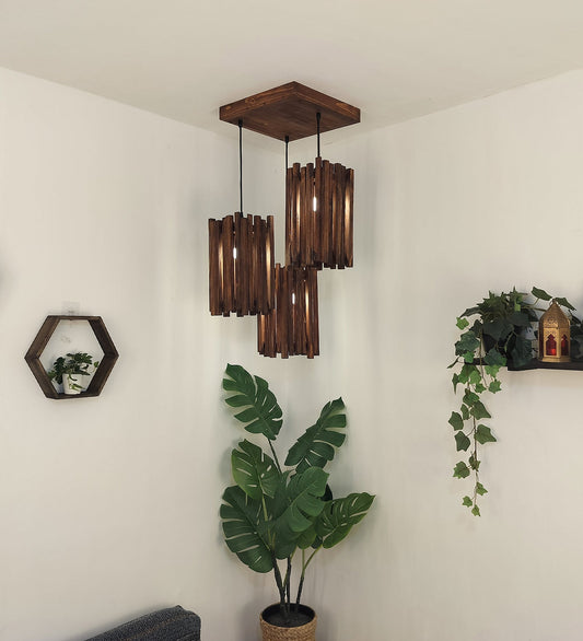 Palisade Brown Wooden Cluster Hanging Lamp-ArtyCraftz.com