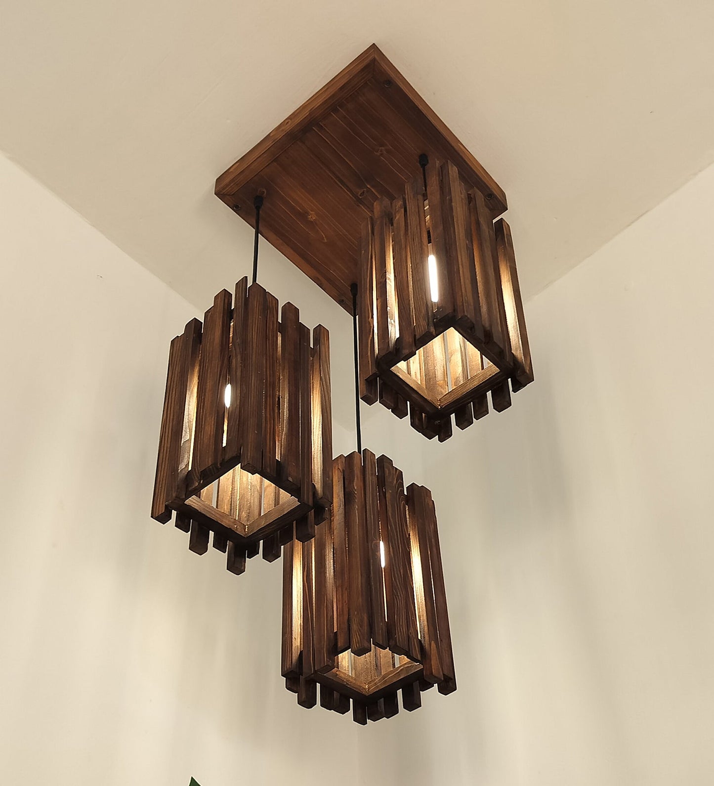 Palisade Brown Wooden Cluster Hanging Lamp-ArtyCraftz.com