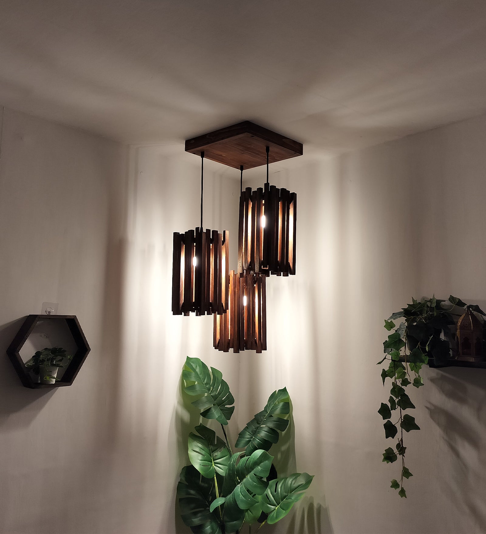 Palisade Brown Wooden Cluster Hanging Lamp-ArtyCraftz.com
