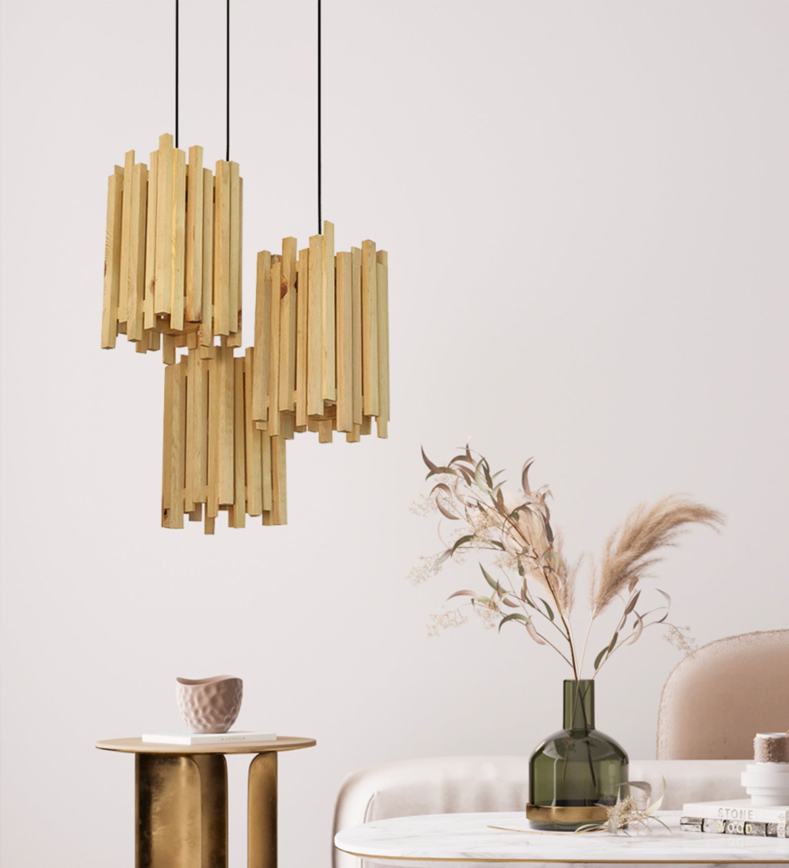 Palisade Beige Wooden Cluster Pendant Lamp-ArtyCraftz.com