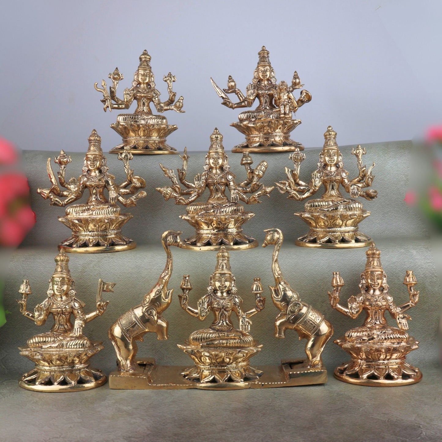 Exquisite Bronze Ashta Lakshmi Idol Set