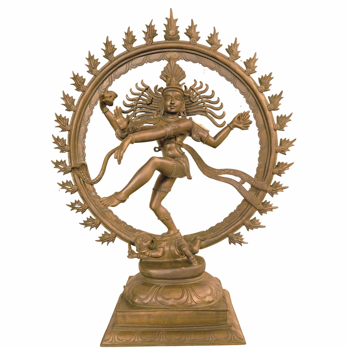 Panchaloha Nataraja statue in Ananda Tandava posture with ornate circular Prabhavali and decorative pedestal-artycraftz.com