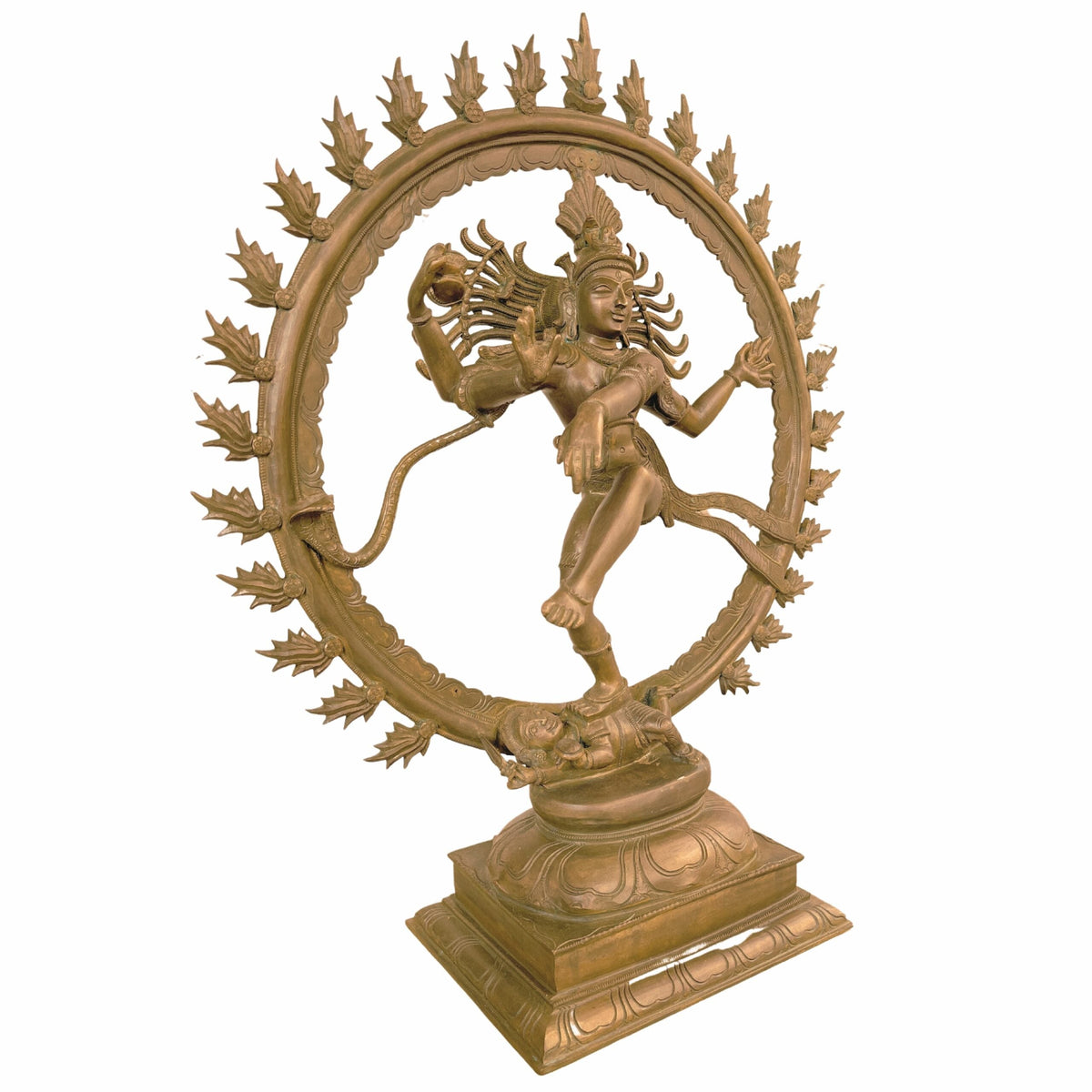 Panchaloha Nataraja statue in Ananda Tandava posture with ornate circular Prabhavali and decorative pedestal-artycraftz.com