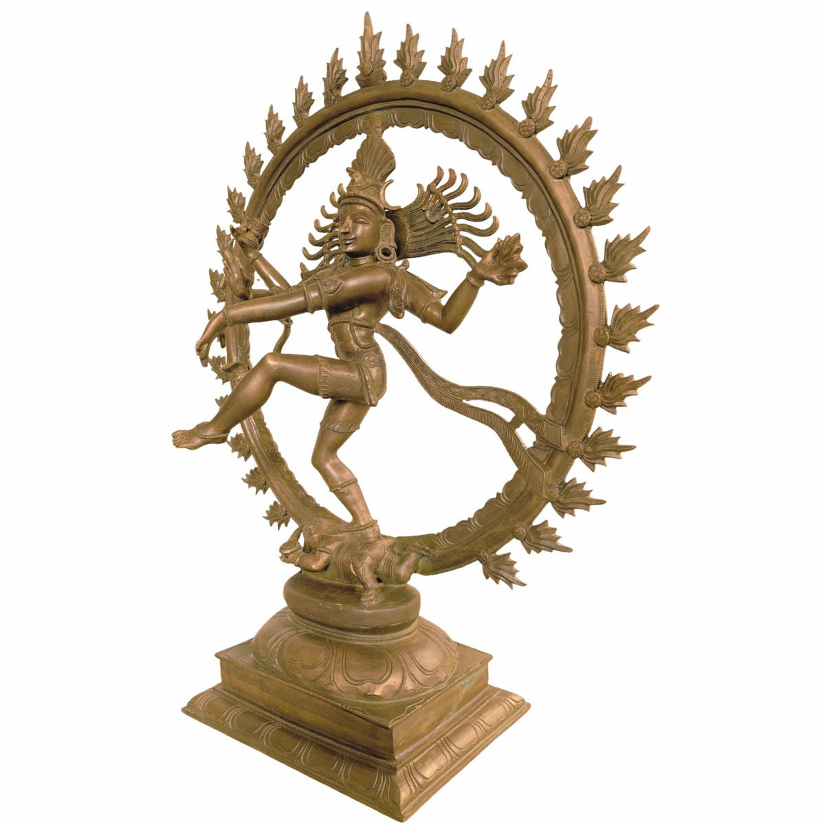 Panchaloha Nataraja statue in Ananda Tandava posture with ornate circular Prabhavali and decorative pedestal-artycraftz.com