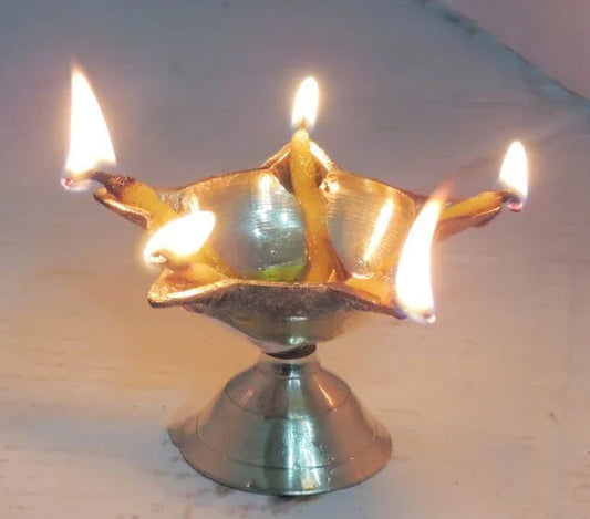 Panchmukhi Deepak with Brass Finish - ArtyCraftz.com
