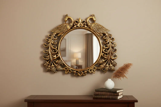 Peacock Design Brass Prabhavali Arch – Decorative Idol Frame (25 cm)-ArtyCraftz.com