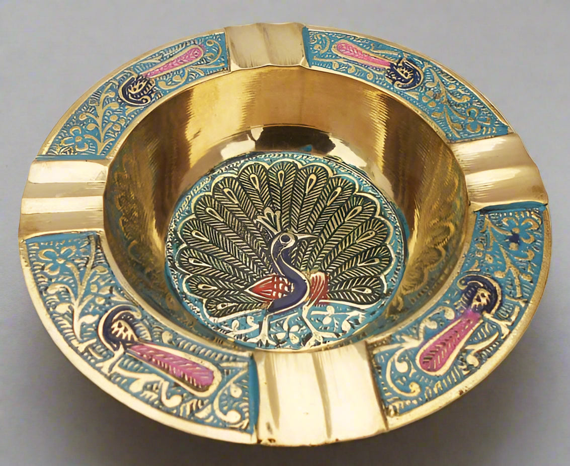 Peacock Embossed Brass Ashtray-ArtyCraftz.com