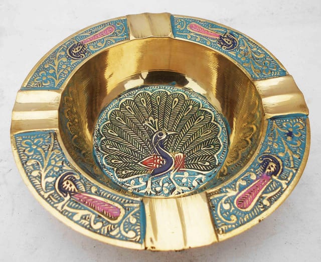 Peacock Embossed Brass Ashtray-ArtyCraftz.com