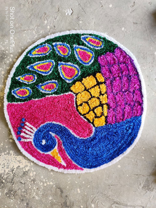Peacock design Dark Color Rangoli door mat - ArtyCraftz.com