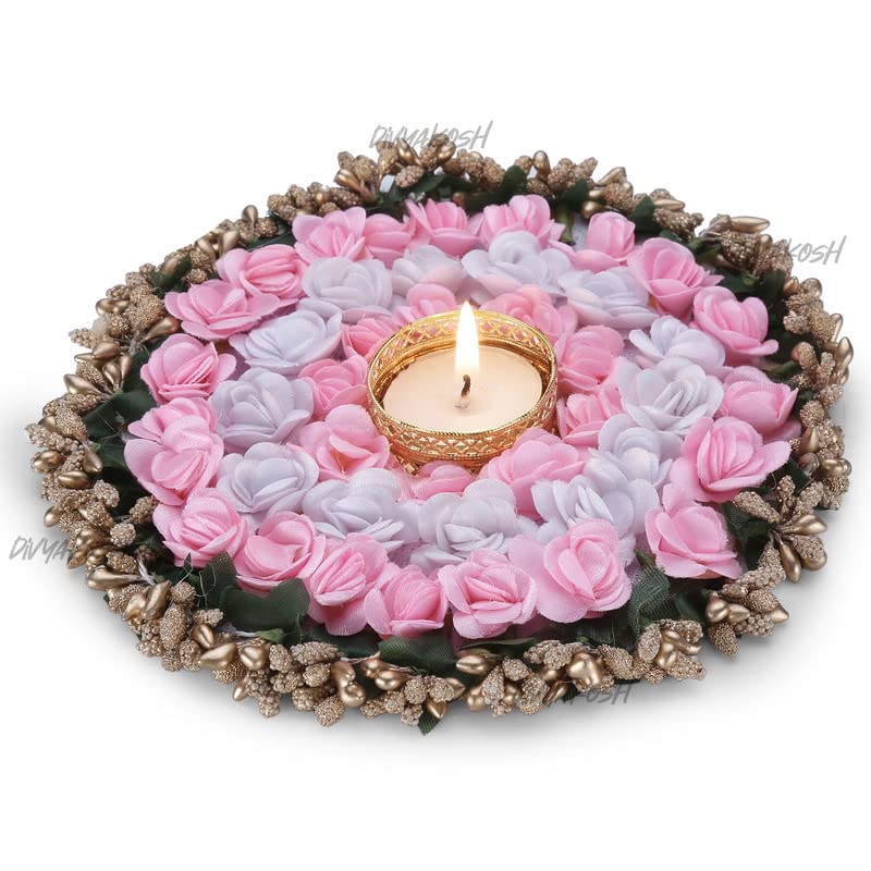 Pink and White Artificial Flowers Rangoli Mats