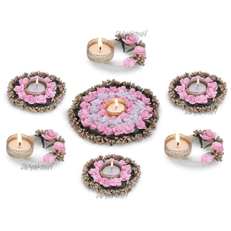 Pink and White Artificial Flowers Rangoli Mats