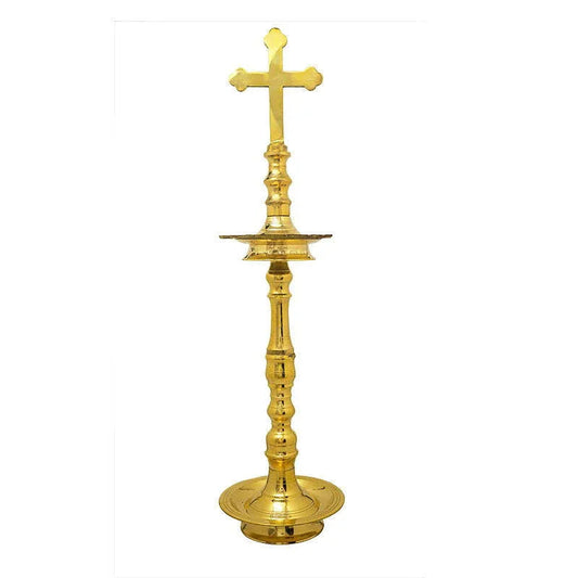Handcrafted Kurushu Vilakku /Plain Cross Brass oil lamp (2 Feet) - ArtyCraftz.com