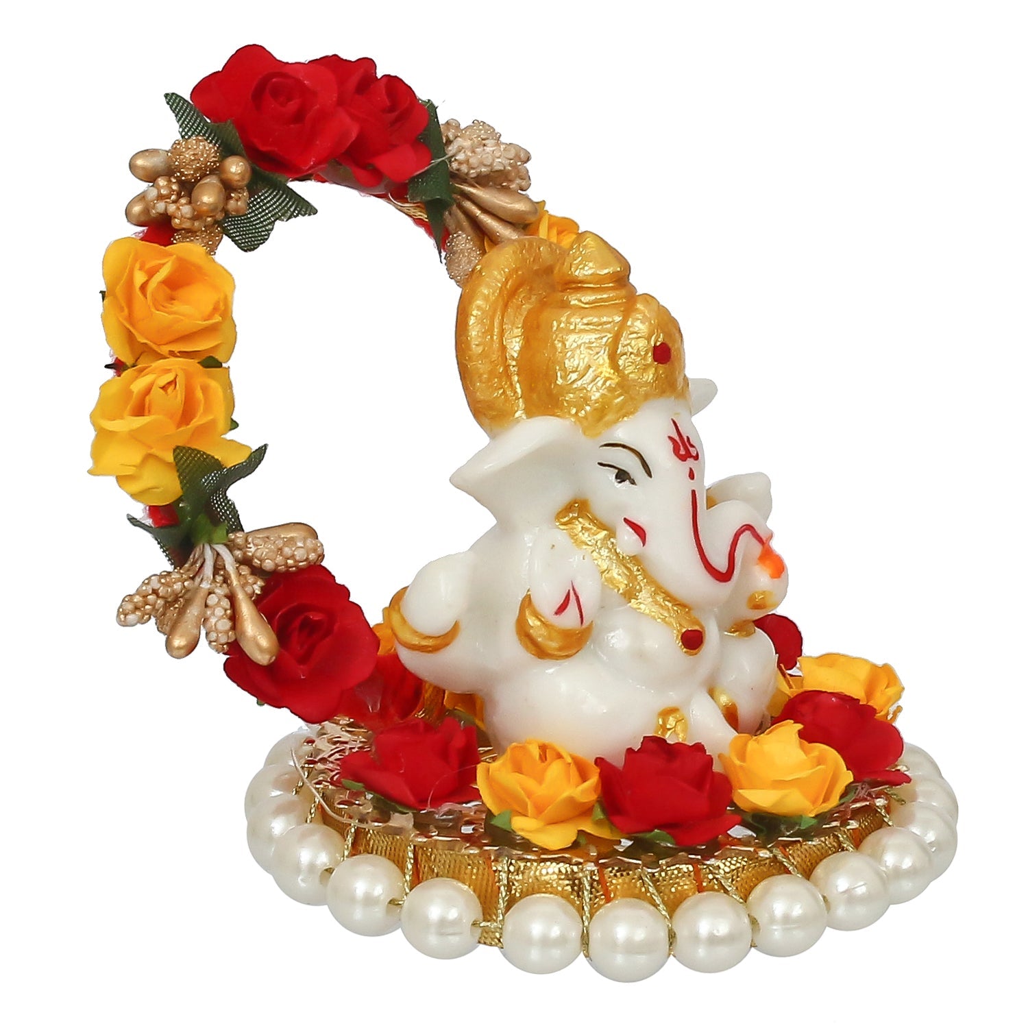 Poly Resin Ganesh on Beads and Roses Arch Showpiece-ArtyCraftz.com