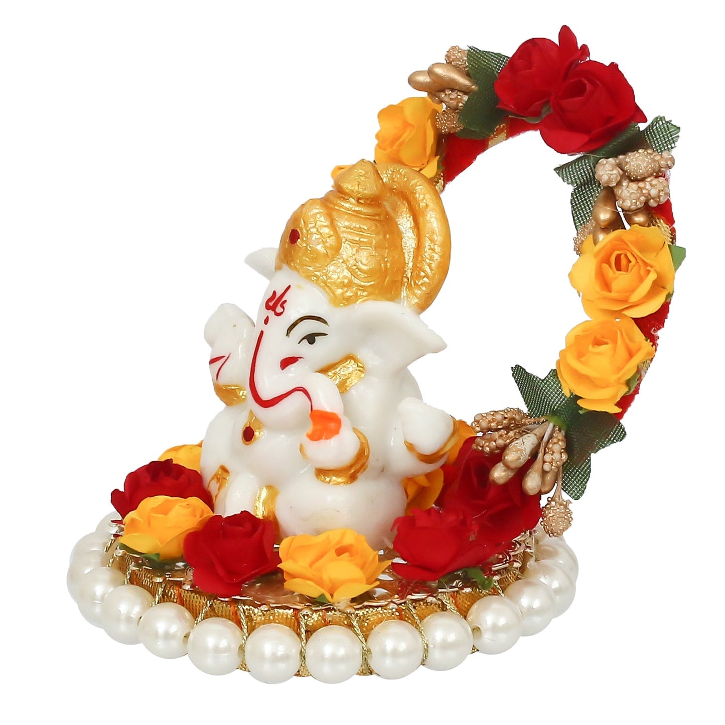 Poly Resin Ganesh on Beads and Roses Arch Showpiece-ArtyCraftz.com