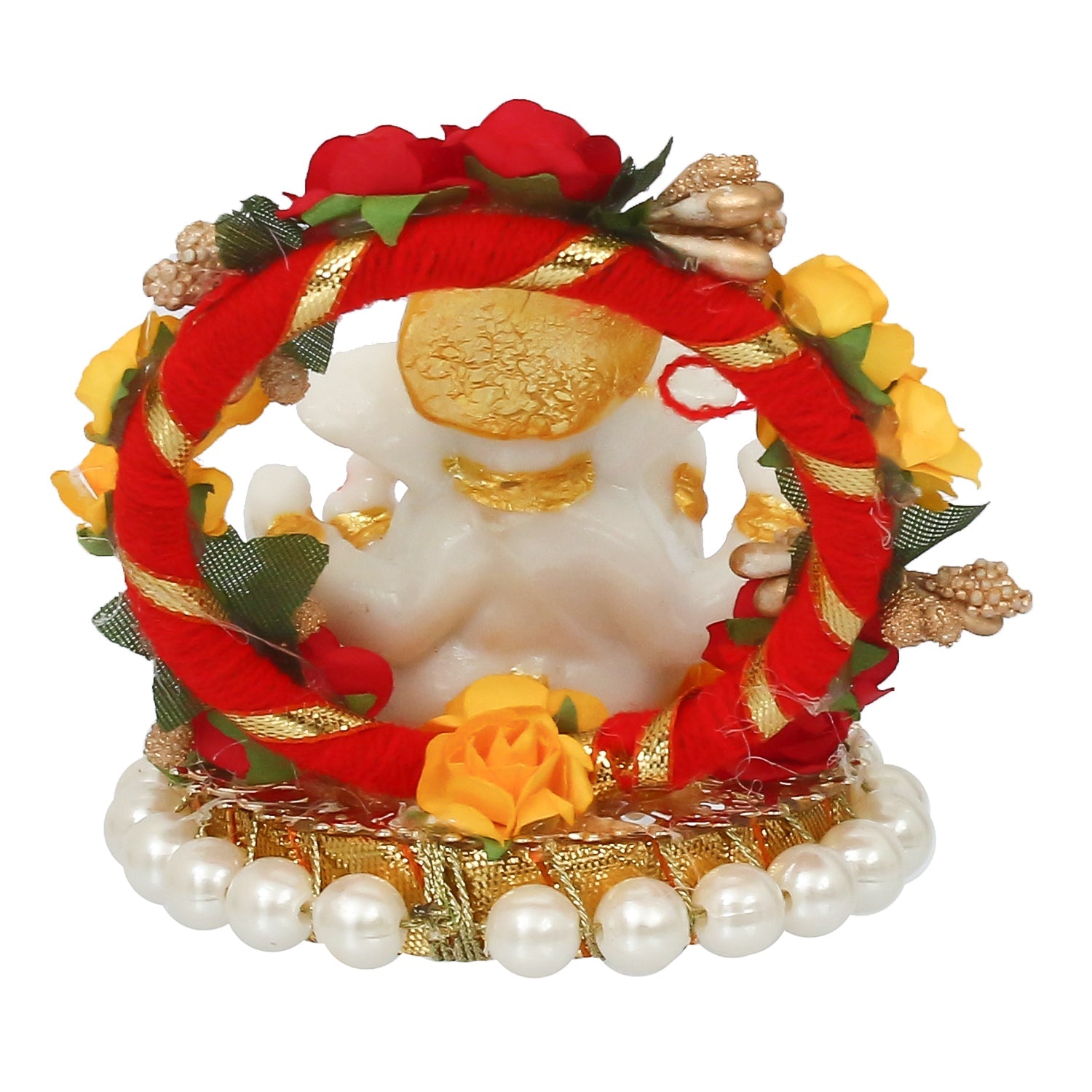 Poly Resin Ganesh on Beads and Roses Arch Showpiece-ArtyCraftz.com