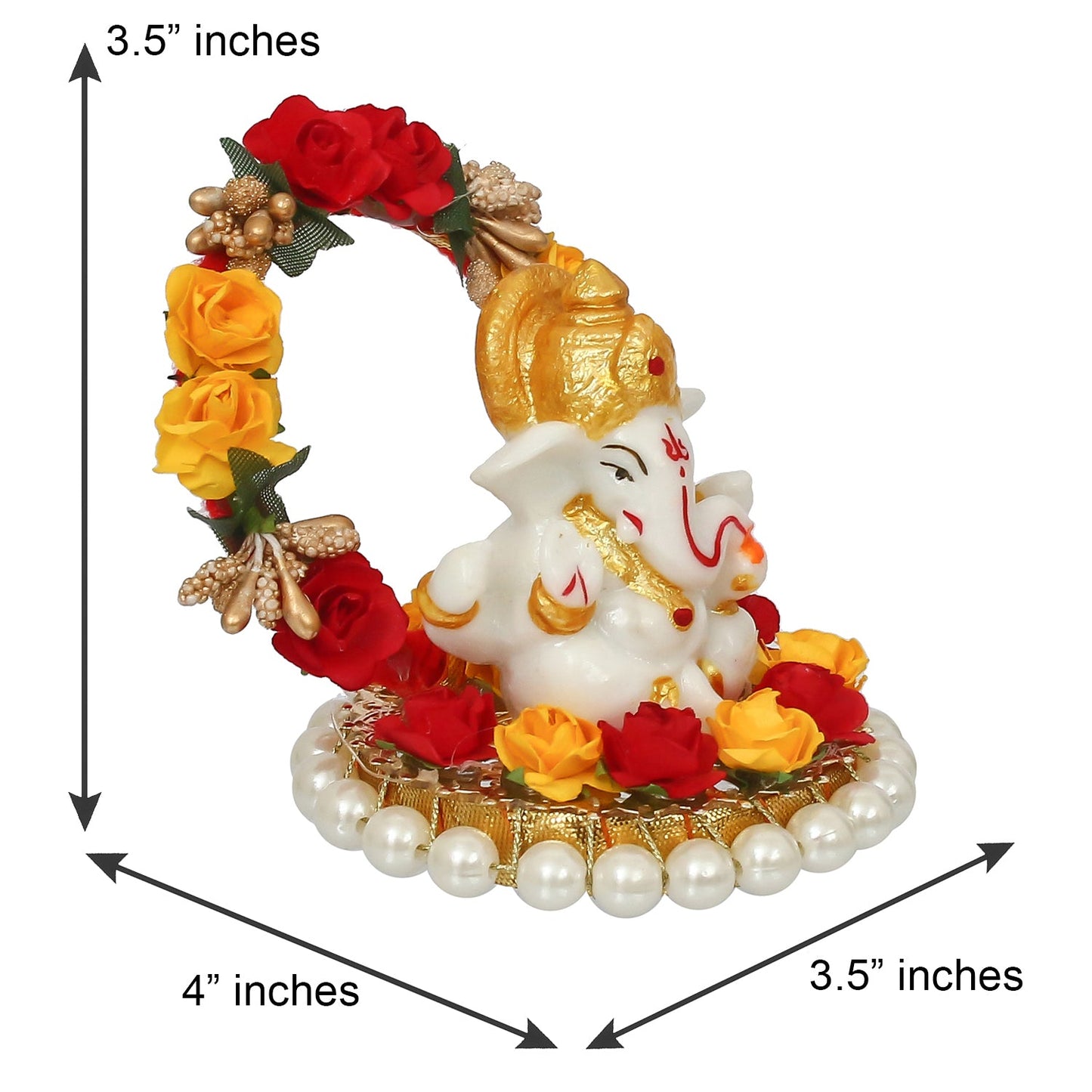 Poly Resin Ganesh on Beads and Roses Arch Showpiece-ArtyCraftz.com