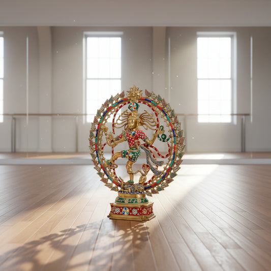 Premium Brass Nataraja Statue with Stone Work for Luxury Decor