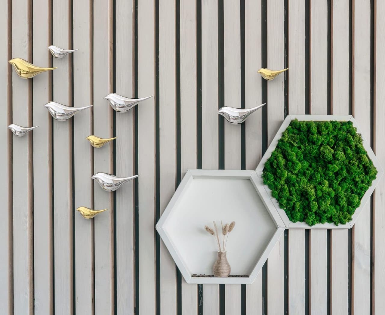 Premium Silver & Gold Bird Wall Hanging Set-ArtyCraftz.com