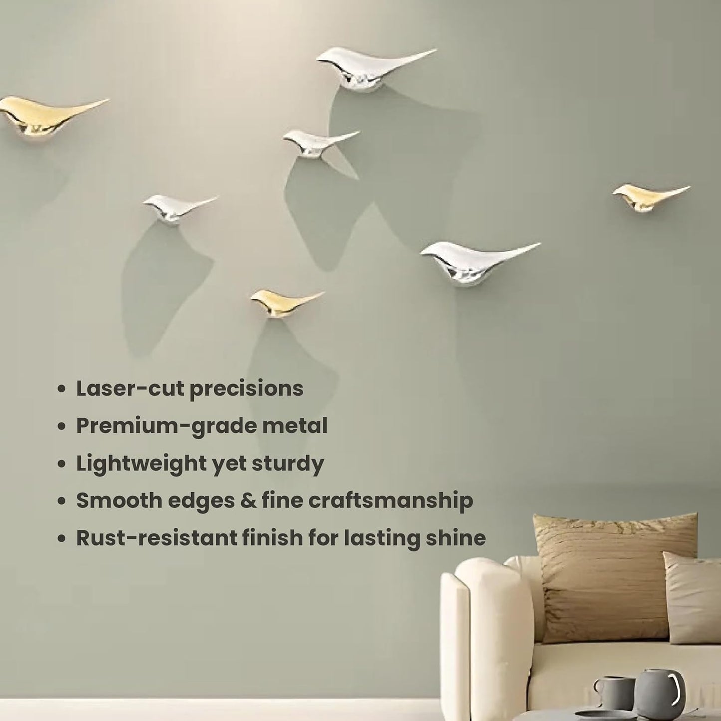 Premium Silver & Gold Bird Wall Hanging Set-ArtyCraftz.com