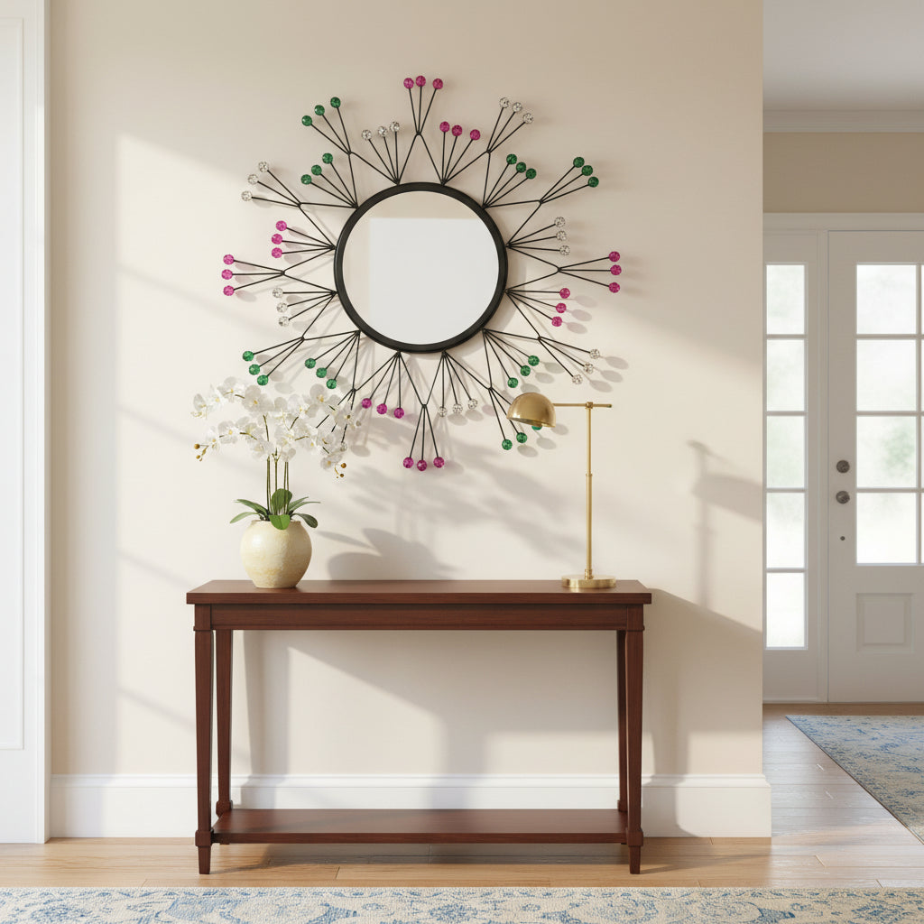 Premium Sunburst Wall Mirror with Crystal Accents-ArtyCraftz.com