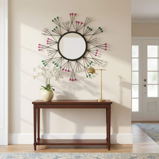 Premium Sunburst Wall Mirror with Crystal Accents-ArtyCraftz.com