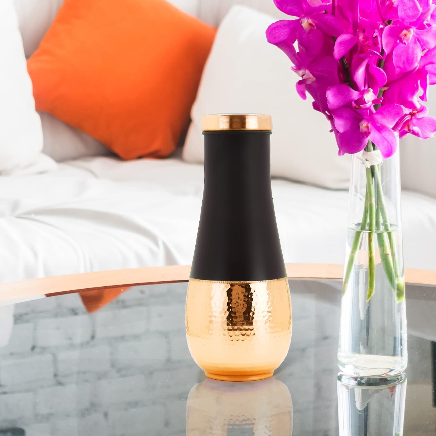 Premium Tulip Design Hammered Copper Water Bottle-ArtyCraftz.com