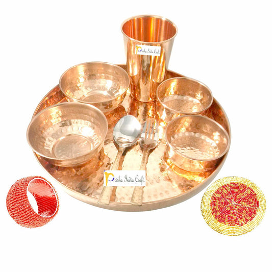 Pure Copper Dinner Thali Set, Serveware & Dinnerware, 10 Pieces - ArtyCraftz.com